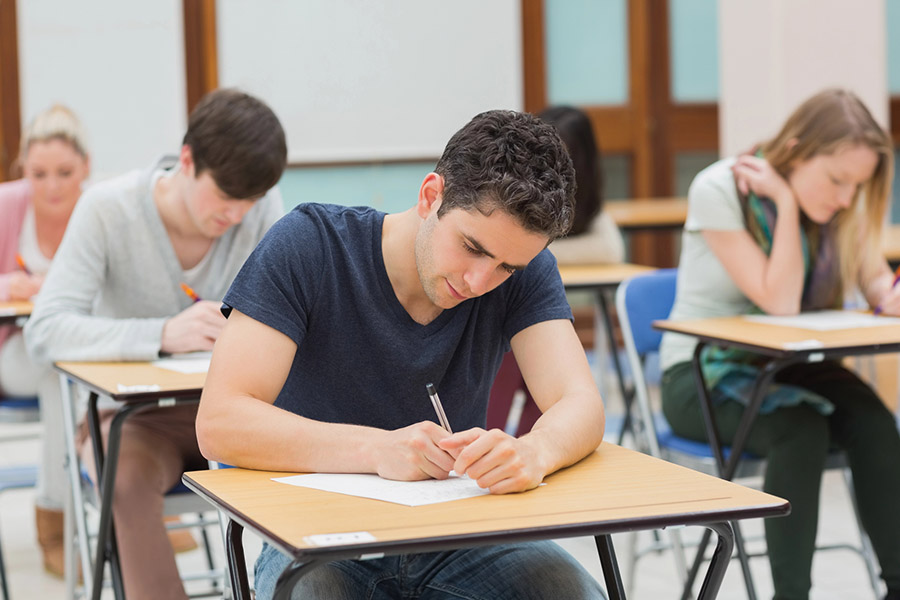 Students taking a test in a classroom in Minneapolis